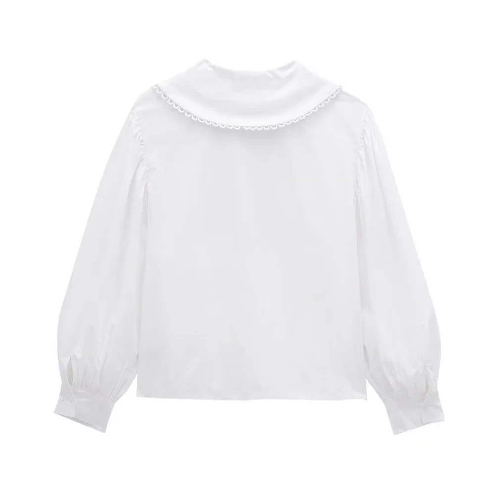 2024Spring/Summer New Women\'s Clothing Style Versatile Casual Doll Neck Poplin Shirt Long Sleeves