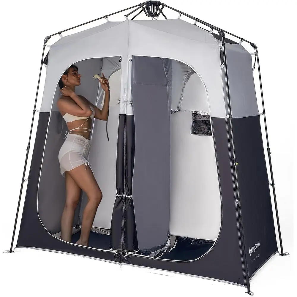 

Shower Tent, Portable Stable Privacy Shelter, 2 Large Rooms Outdoor Toilet Tent with Floor for Beach, Camping & Hiking, Setup in