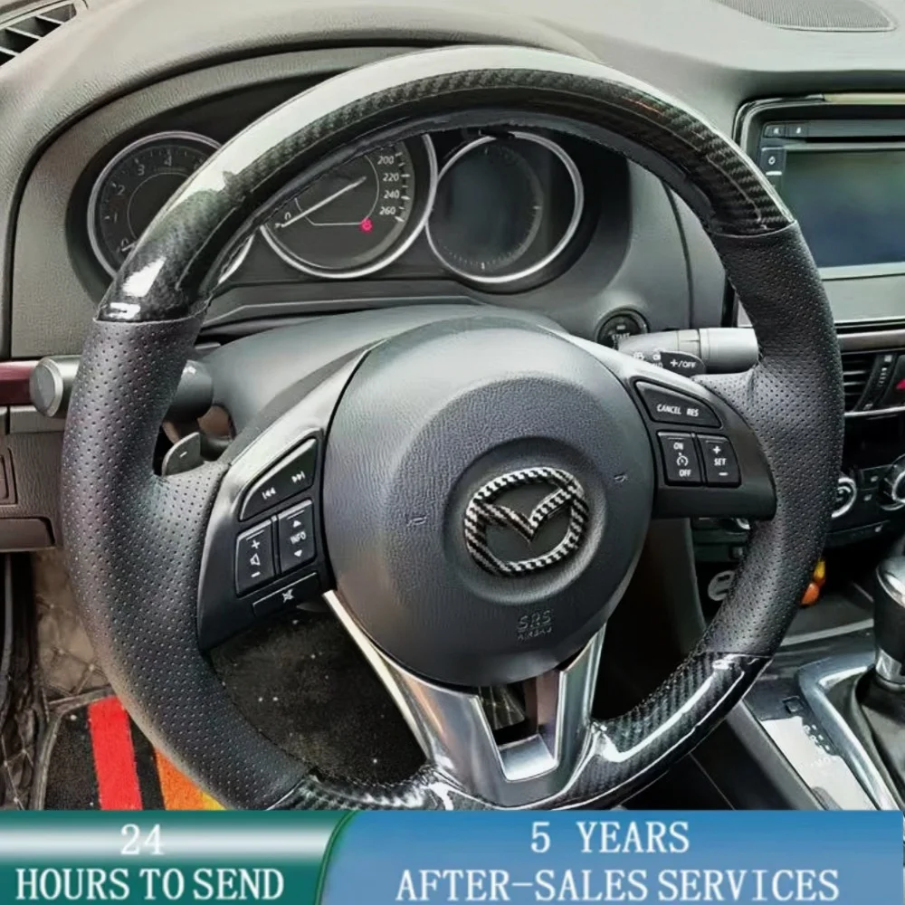 Customized Car Steering Wheel Cover Hand Sewing Genuine Carbon Fiber Leather For Mazda 3 Atenza Mazda 2 CX-3 CX-5 2013-2017