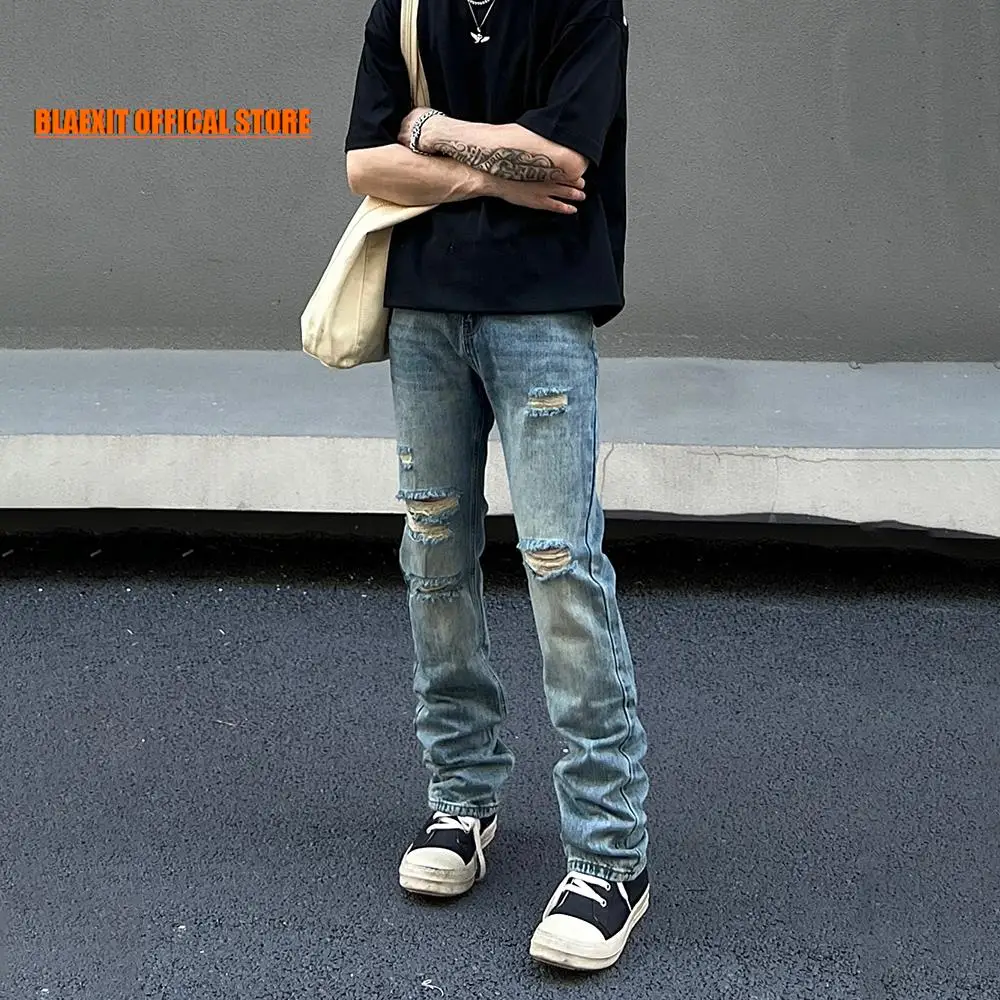 

Ripped Jeans Men Summer Slim Streetwear Blue Casual Fashion Trousers Autumn Skinny Vintage Designer Fit Original Y2k Denim Pants