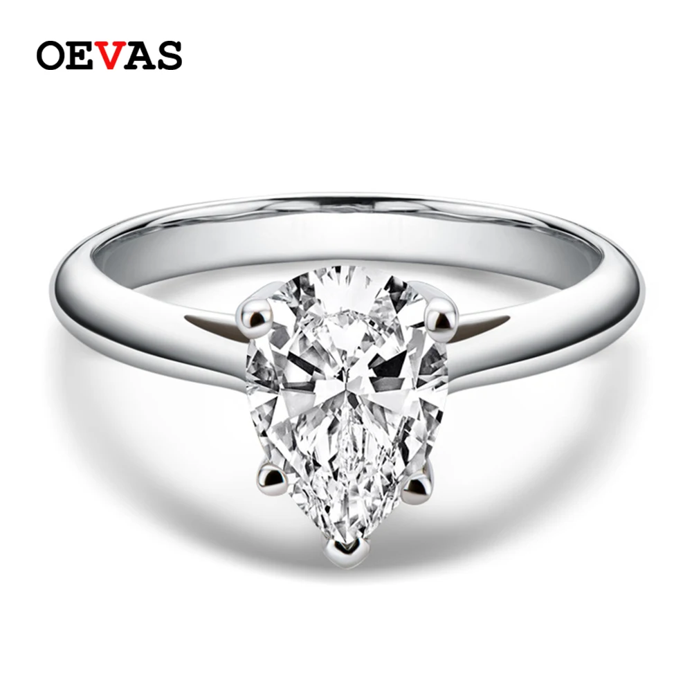 

OEVAS Real 2 Carats D Color Moissanite Water Drop Rings For Women 100% 925 Sterling Silver Sparkling Wedding Party Fine Jewelry