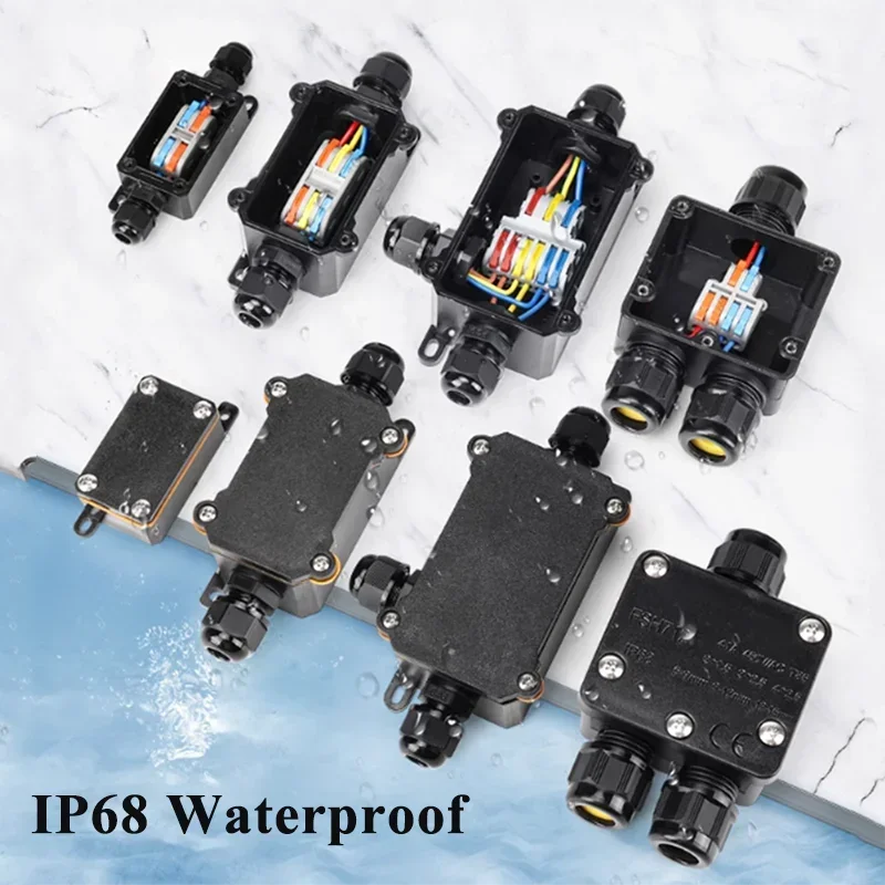 Waterproof Y-type Power Box Outdoor 2-way Quick Connection Connector Tee Junction Box with Terminal 32A/250V Threading Box IP68
