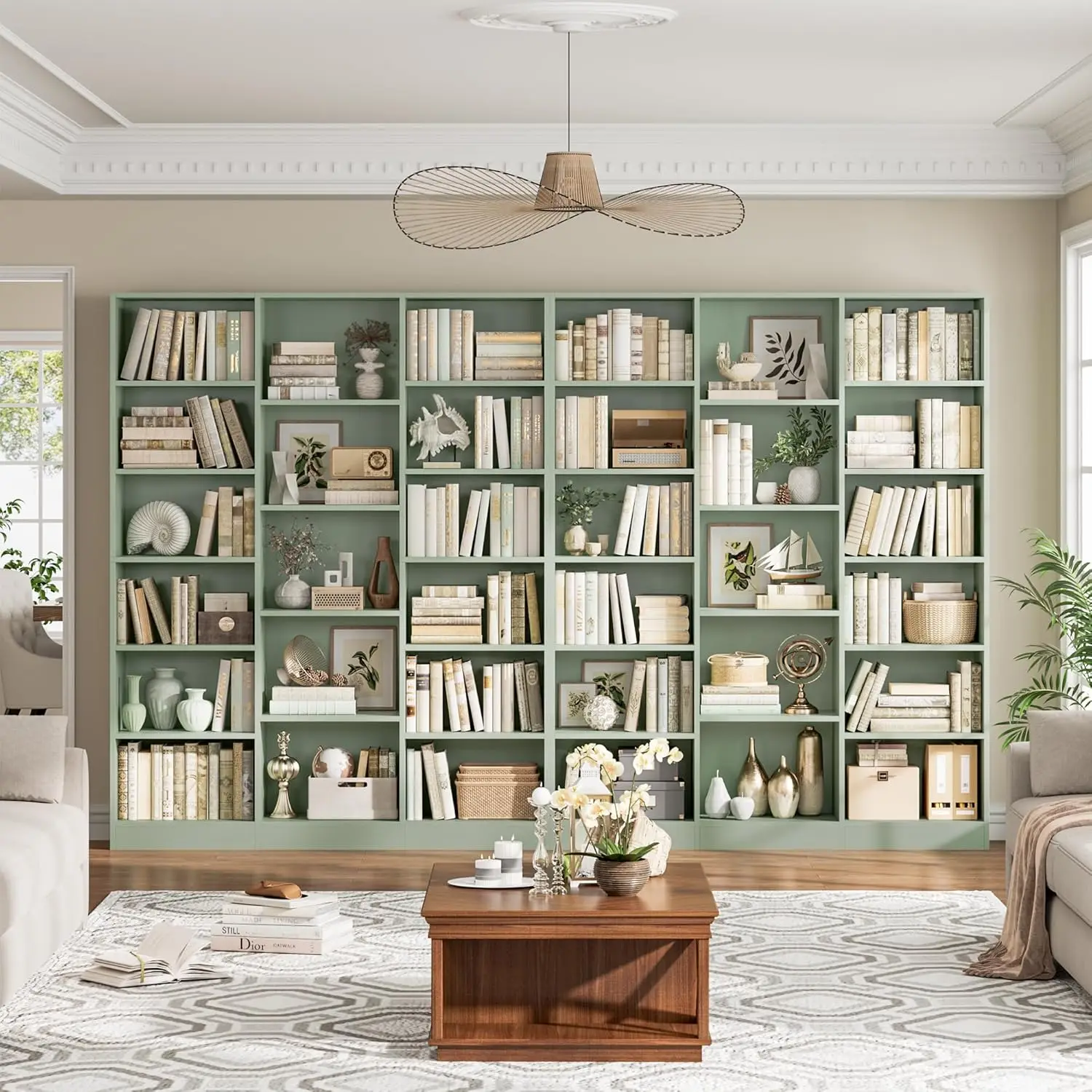 Estantería triple ancha de 6 niveles, 17 estantes abiertos, librería de 74' de altura para sala de estar, oficina en casa, biblioteca