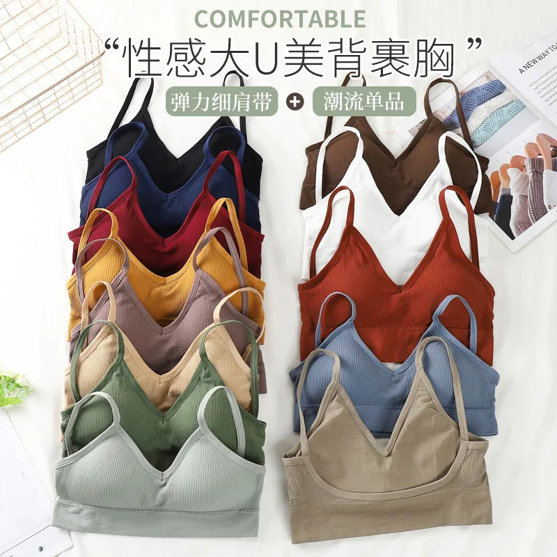 Underwear Bandeau Sling Vest with Chest Pad Anti-Exposure Sexy Seamless Brassiere Bra for Women