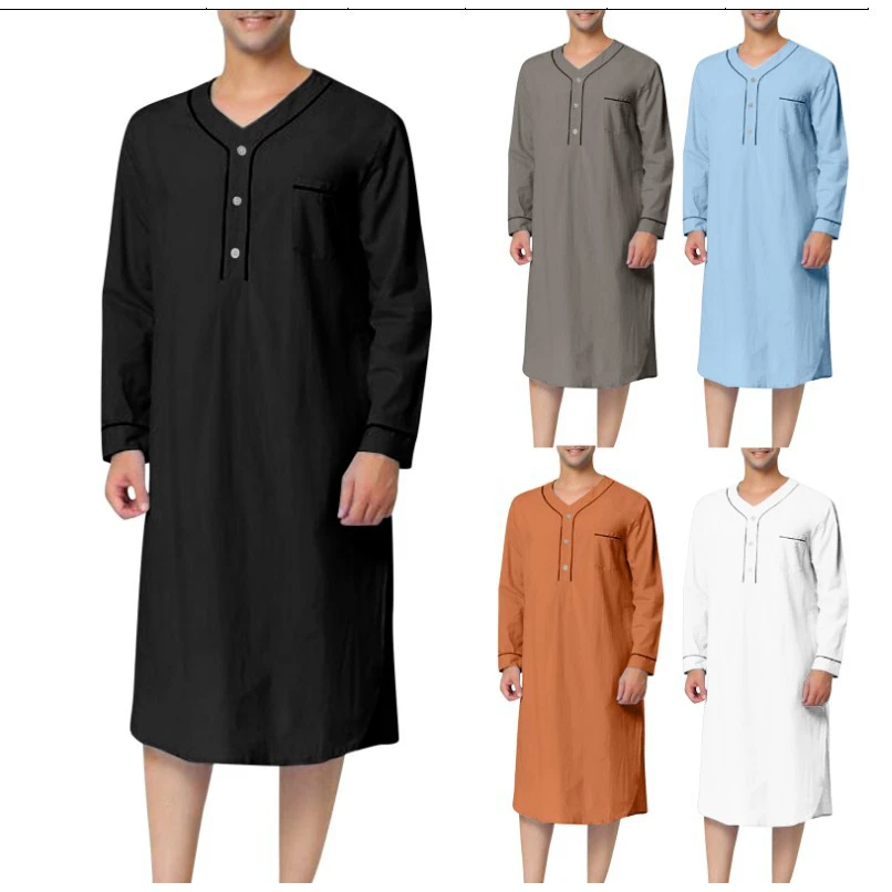 

Удобные однотонные мужские пижамы Long Sve, свободная посадка, домашняя одежда средней длины, пижамы, сезонная одежда на весну и осень