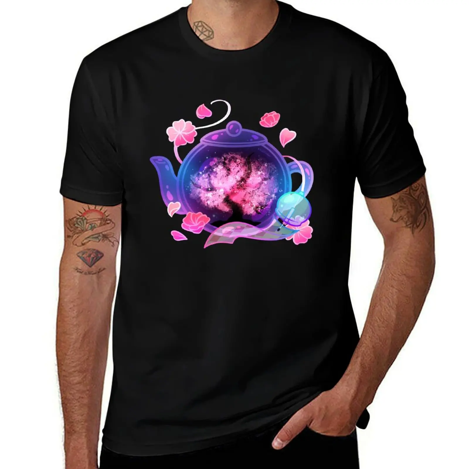 

Nighttime Sakura Teapot T-Shirt tees quick-drying custom shirt vintage anime shirt outfits for men