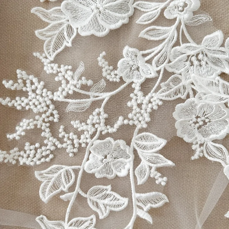 1 Pair Large Size High Grade Silk Thread Mesh Embroidered Lace Appliques For Wedding Dress Bridal Headwear Handmade DIY Crafts