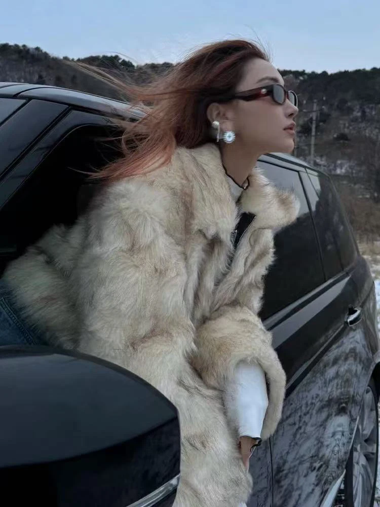 Elegant Faux Fox Fur Coats Women Y2K Winter Thick Warm Casual Plush Jackets Y2K Streetwear All Match Faux Fur Outerwear New