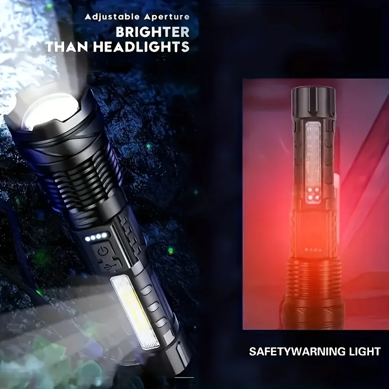 Rechargeable LED Flashlights Zoomable Torch with 18650 Battery 7Modes Waterproof High Power Hand LightFor Outdoor Camping Hiking