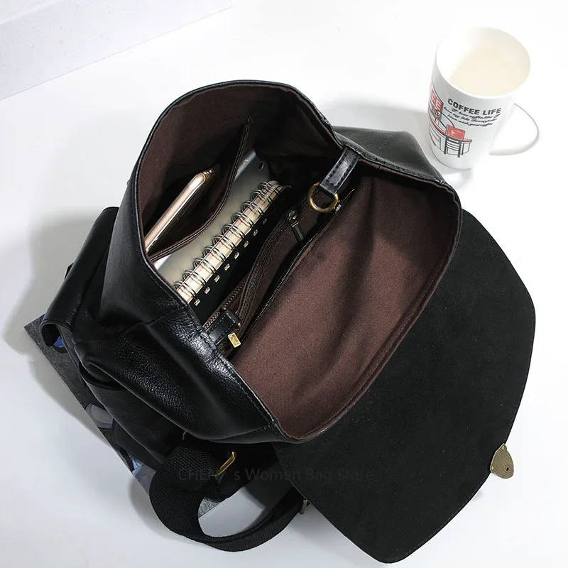 2025년 도난 방지 여성 & 소녀용 정품 가죽 빈티지 스쿨 백 고품질 명품 십대용 백팩