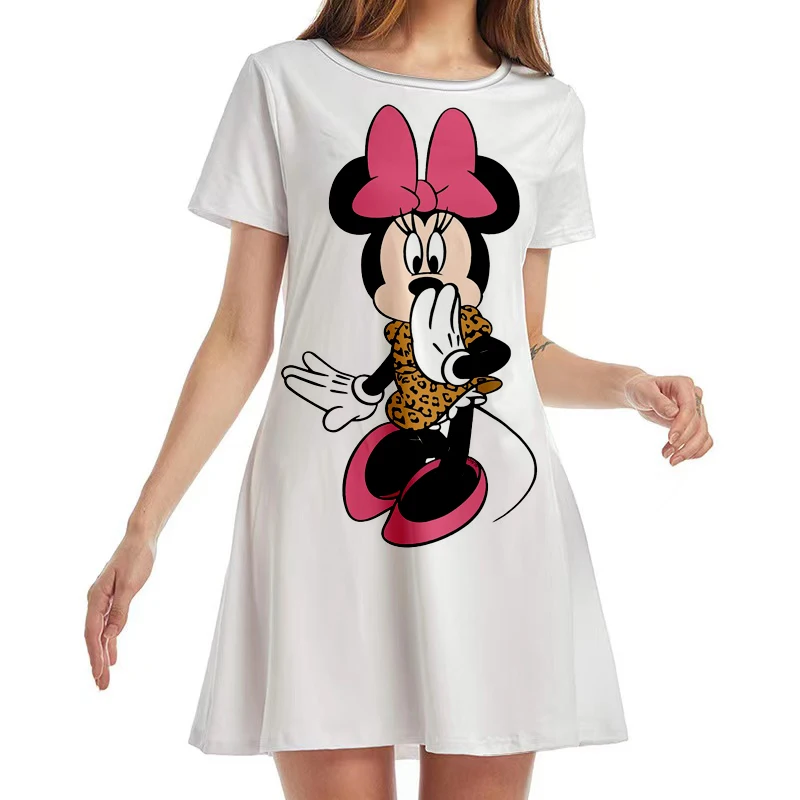 Disney – Mini robe Minnie Mouse à col rond pour femmes, tenue de plage décontractée, style Boho, manches courtes, Y2K, nouvelle collection été 2022