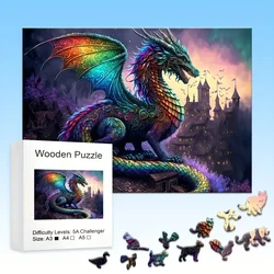 Dragon King Wooden Jigsaw Puzzle Art, Unique Animal Shaped Pieces, DIY Leisure Game Fun Toy Gift Suitable Family Friends