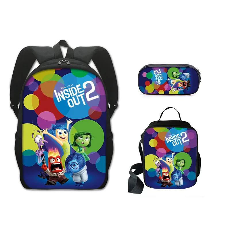 Inside Out 2 Movie Disney Kids Shoulders Backpacks Pencil Case Lunch Bag Set 16 Inch Single Layer Back-to-school Gift for Kids