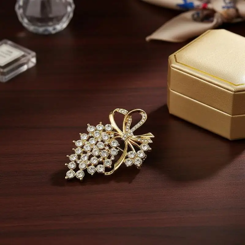 Fashion Rhinestone Crystal Bow Pearl Brooches Women Clothing Coat Jewelry Accessries Gifts
