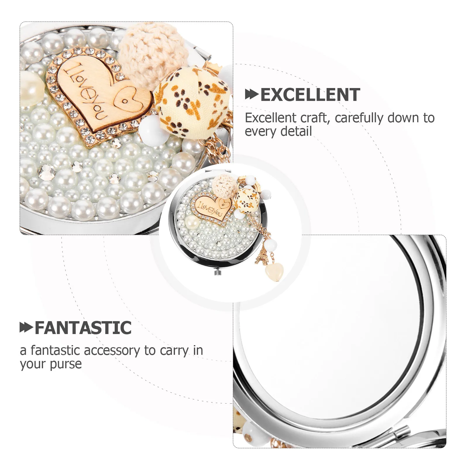 

Chic Compact Travel Mirror Round Metal Double Sided Mirror Lightweight Portable Makeup Companion for Women