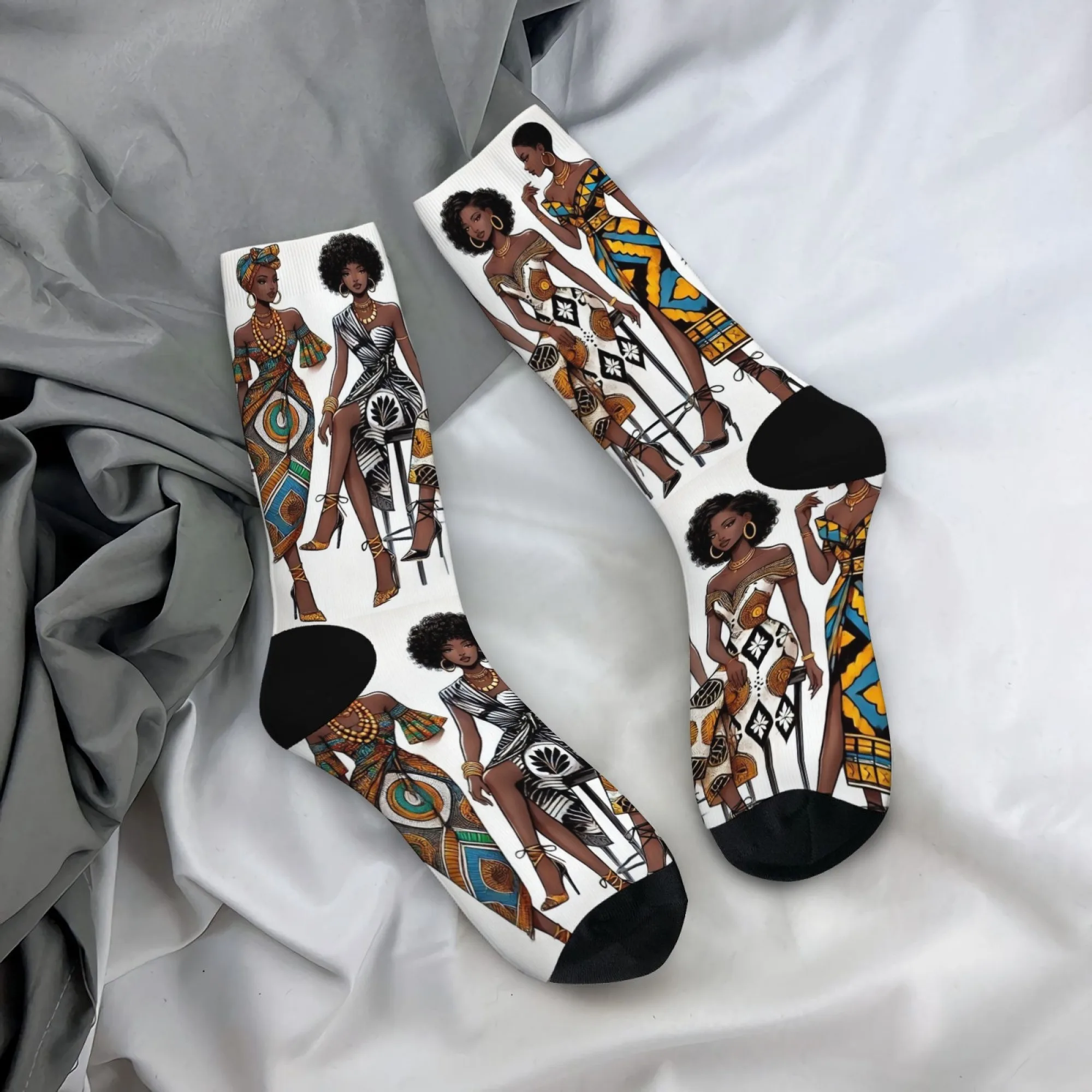 

Vintage African Fashion Socks Fun Graphic Print Crew Socks Soft Skin-Friendly Anti-Slip Casual Socks Ideal Gift for Men Women