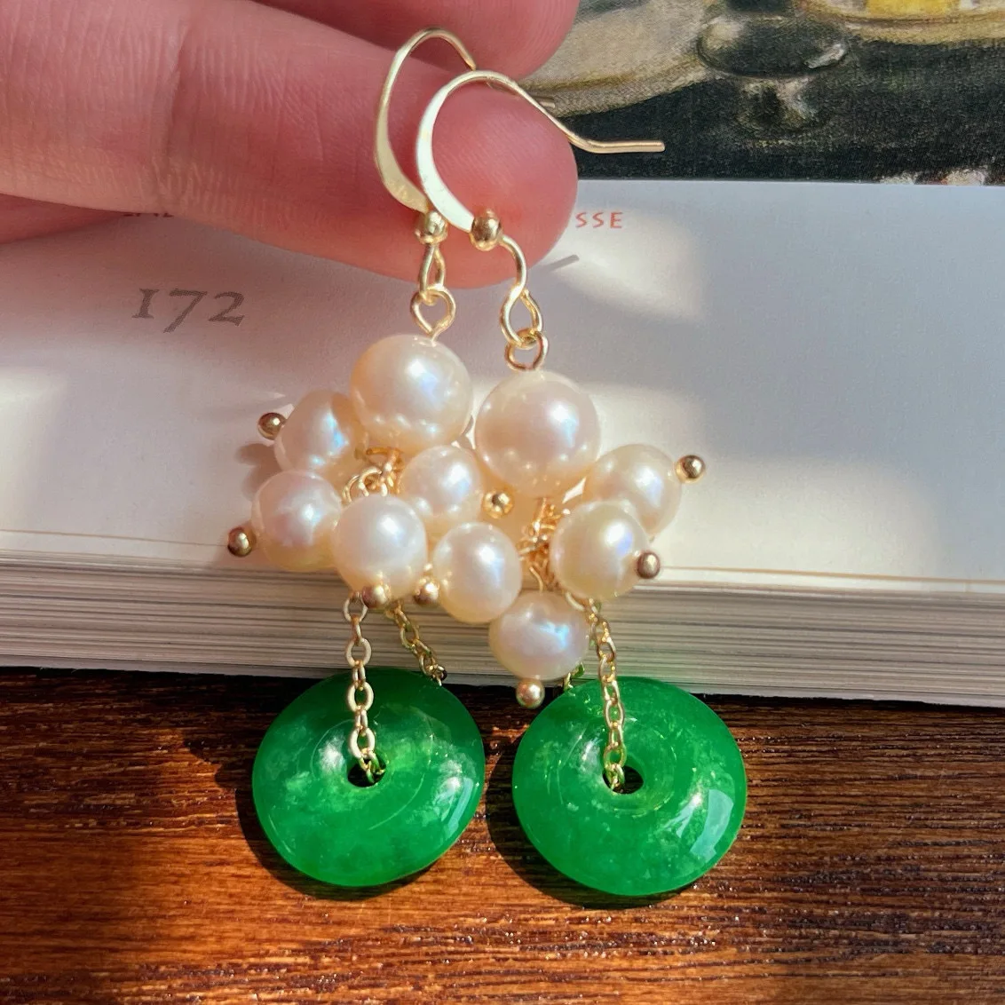 

Серьги с позолотой 14 карат, серьги с защитной пряжкой из имитации сухого зеленого жадеита, новые серьги с китайским жемчугом, аксессуары в стиле ретро Hanfu