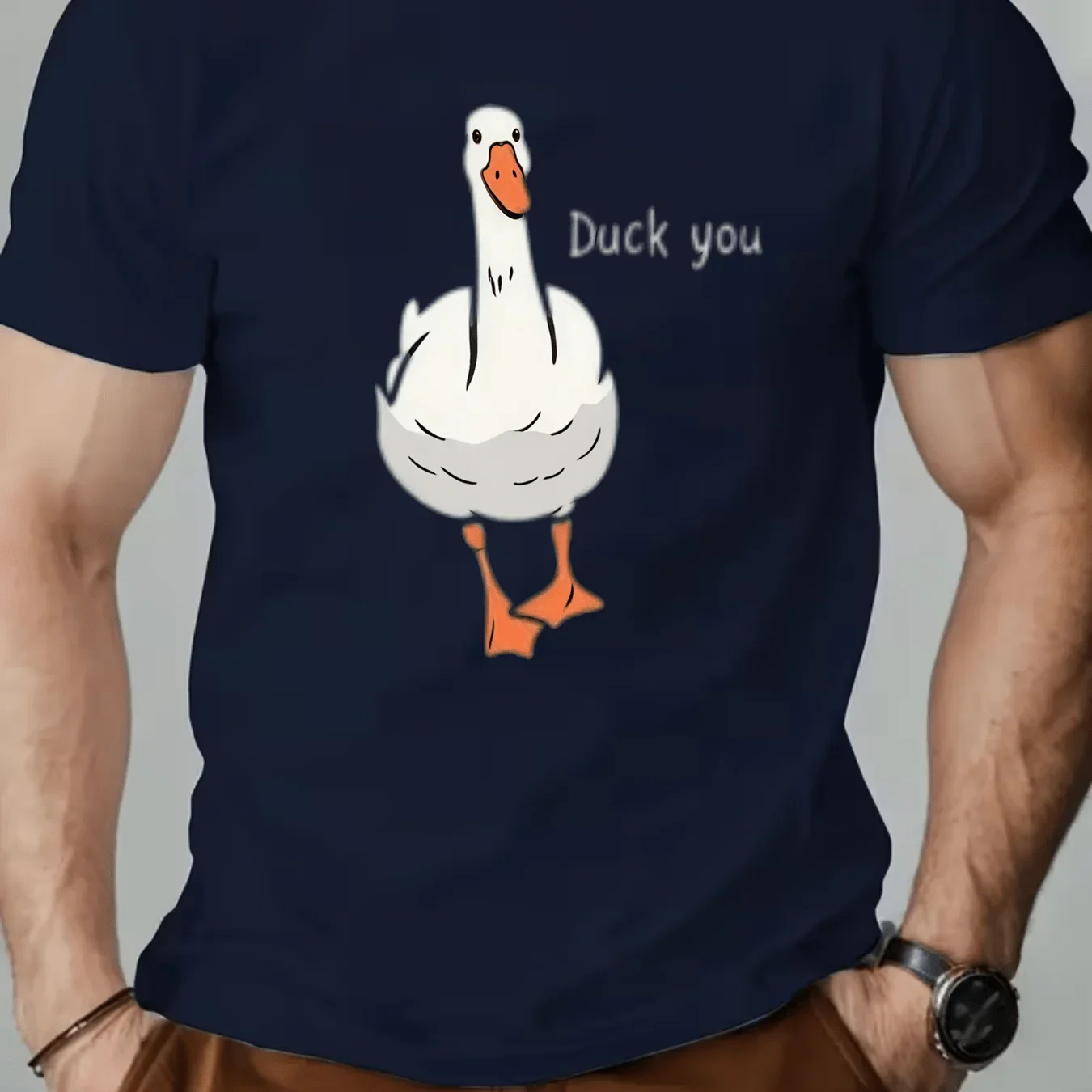 100% Pure Cotton Summer Men's and Women's Short-Sleeved T-Shirt, Fun Duck 'Duck You' Print, Teddy Bear Print, Quirky Trend