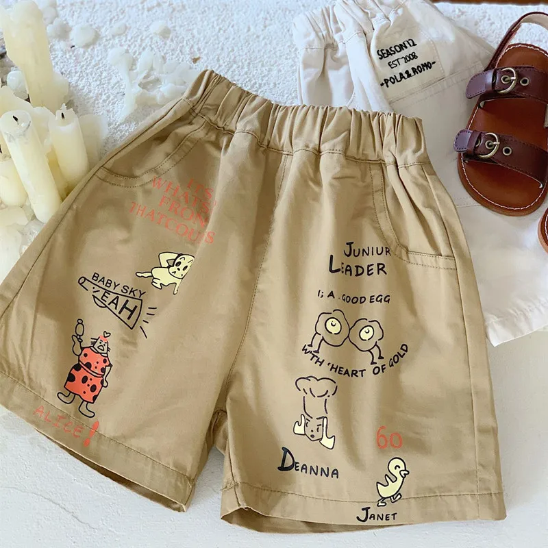 2024 Summer Kids cartoon shorts Children\'s loose cotton Middle pants Boys all-match casual knee length pants