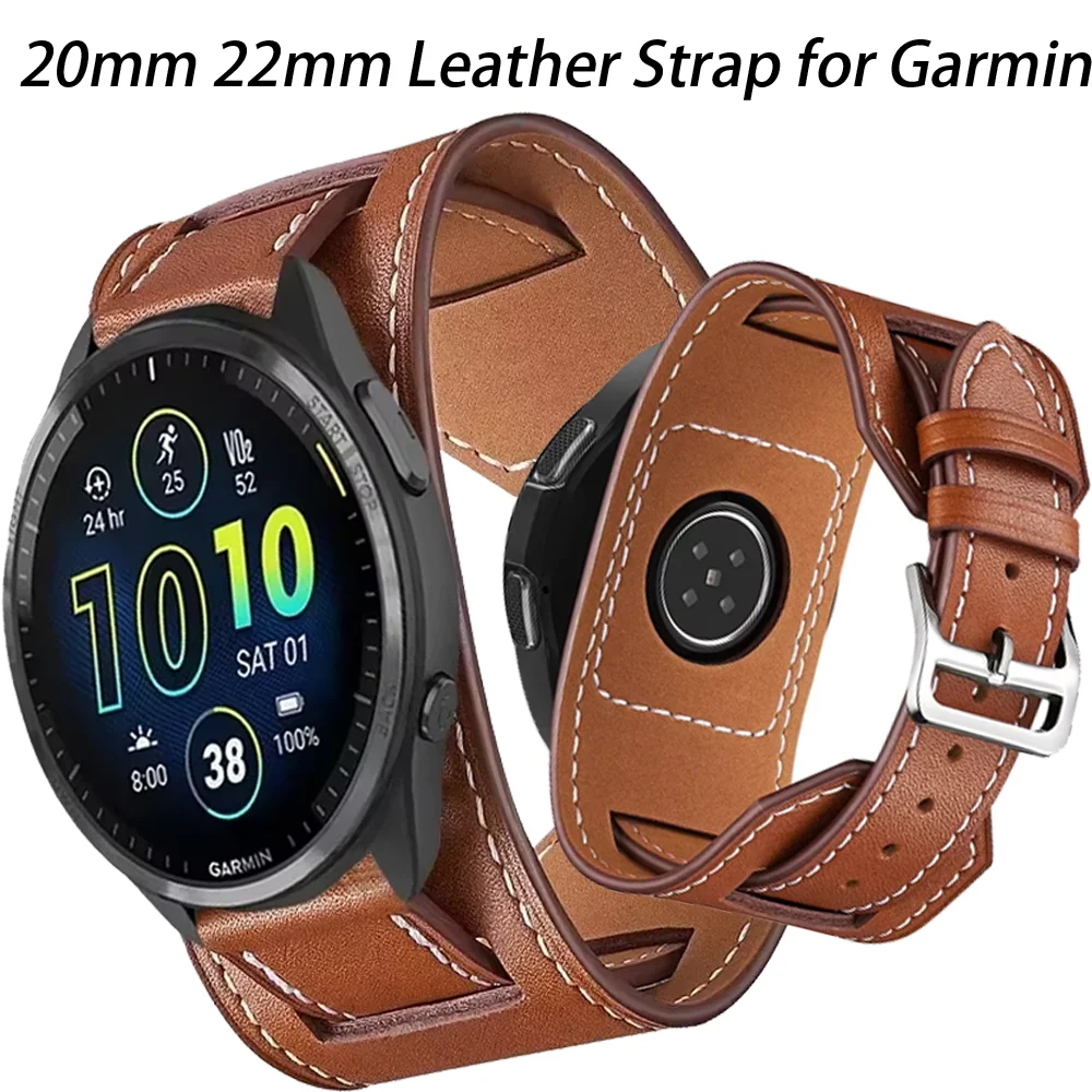 

20mm 22mm Leather Strap for Garmin Vivoactive 5 4/Active 5/Venu 3/2/Sq 2 Band Garmin Forerunner 265 965 955 55 165 245 255 Music