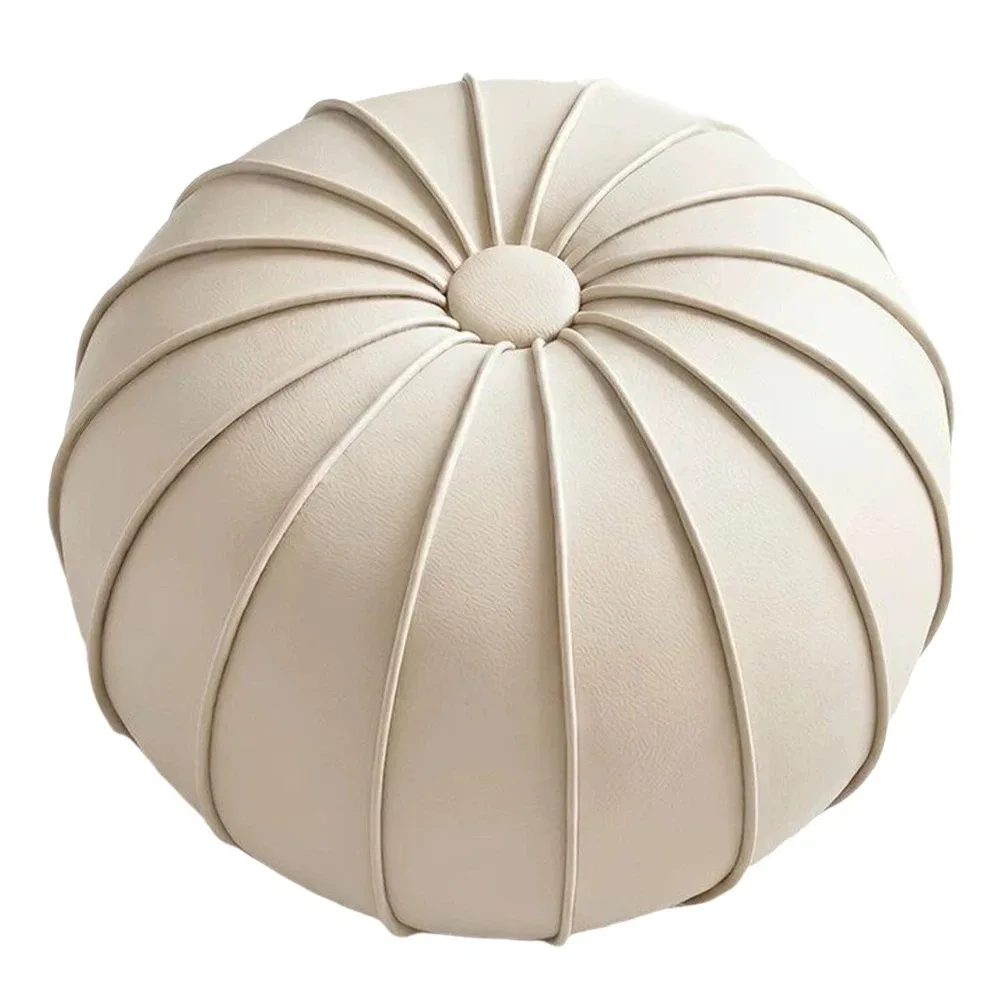 PU Leather Pouf Ottoman Cover Large Capacity Unstuffed Sofa Footstool Cover Round Minimalist Pumpkin Pouf Cover Living Room