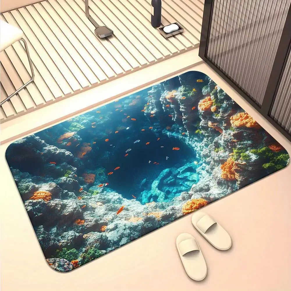 Diatomaceous Earth Bath Mats 3D Optical Illusion Super Absorbent Non Slip Fast Drying Soft Floor Mat for Shower Laundry Bedroom