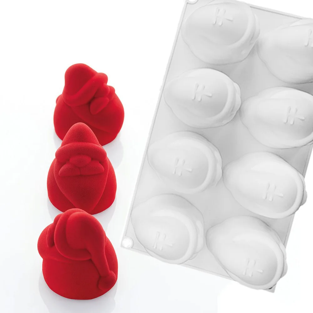 8-Cell Santa Claus Head Design Christmas Dessert Chocolate Mousse Cake Jelly Pudding Baking Tools Food Grade Silicone Mold