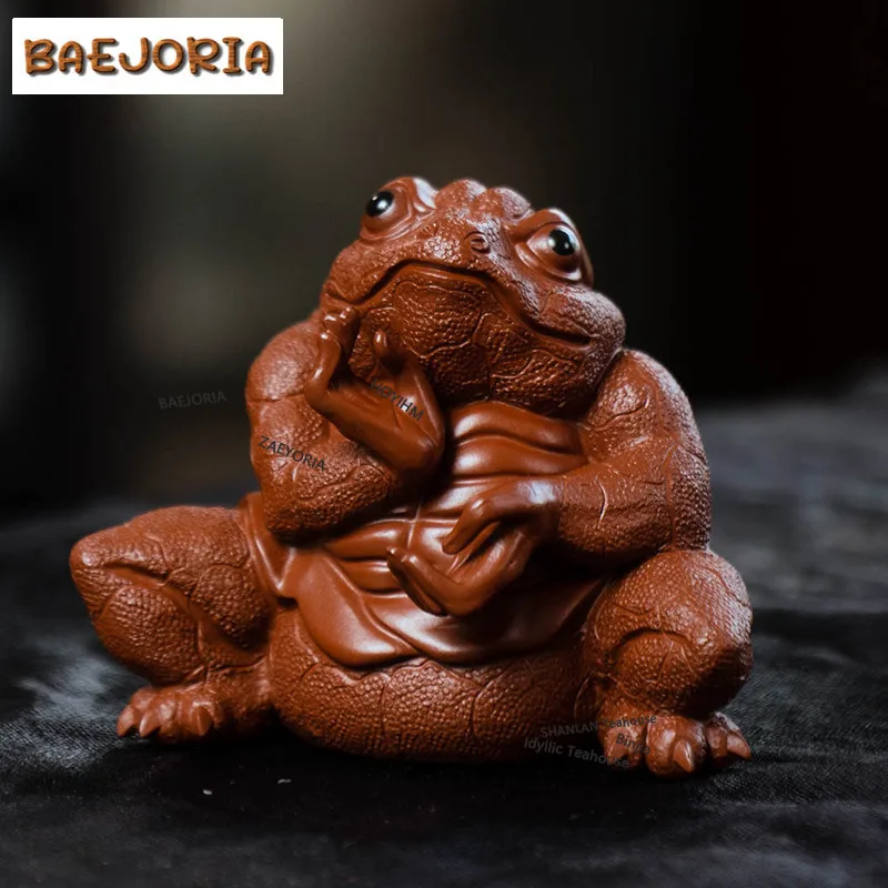BAEJORIA Purple Clay Wealth Toad Tea Pet Aesthetic Exquisite Miniatures Tea Figurine Play Toy Tea Zisha Statue Cha Can Be Raised