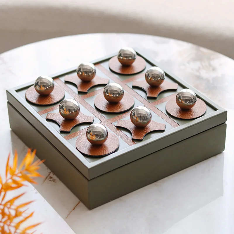 

Leather Metal Box Chessboard Luxury Instagram Round Ball Chessboard Home Decor Ornaments Living Room Decoration