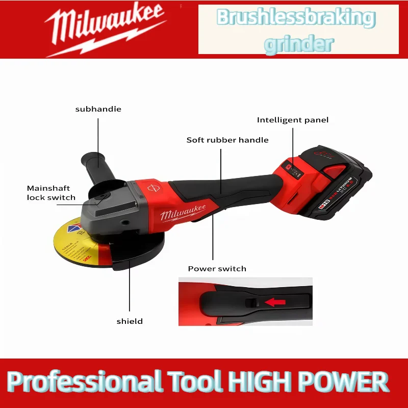 밀워키 브러시리스 앵글 그라인더 125mm 연마 절단기 노락 패들 스위치 전동 무선 공구