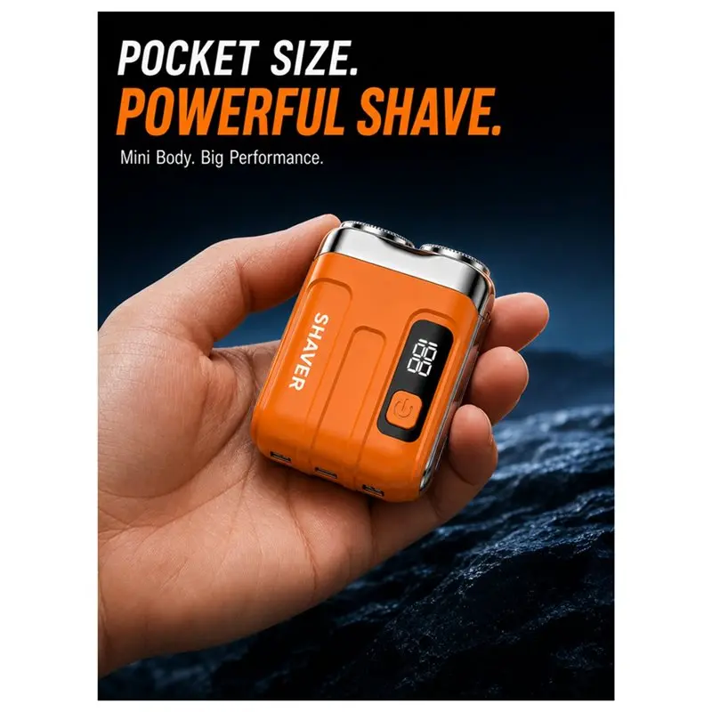 B02C-Mini Portable Electric Shaver, Beards For Men Pocket Razor Usb-C Rechargeable Waterproof Dual Blade