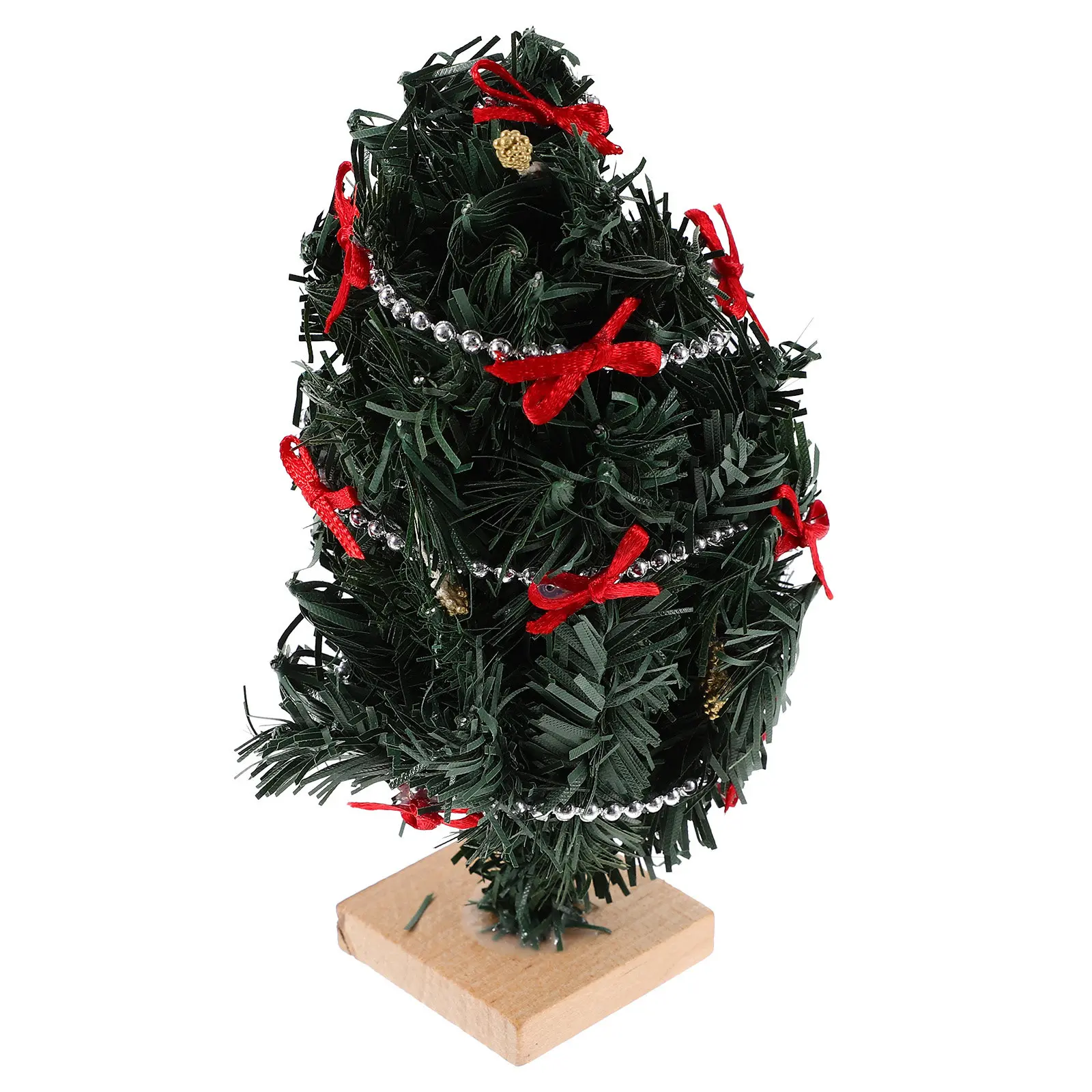 

Mini Artificial Christmas Tree with Wooden Base for Dollhouse Tabletop Desktop Bookshelf Window Sill Cabinet Decor Festive Xmas