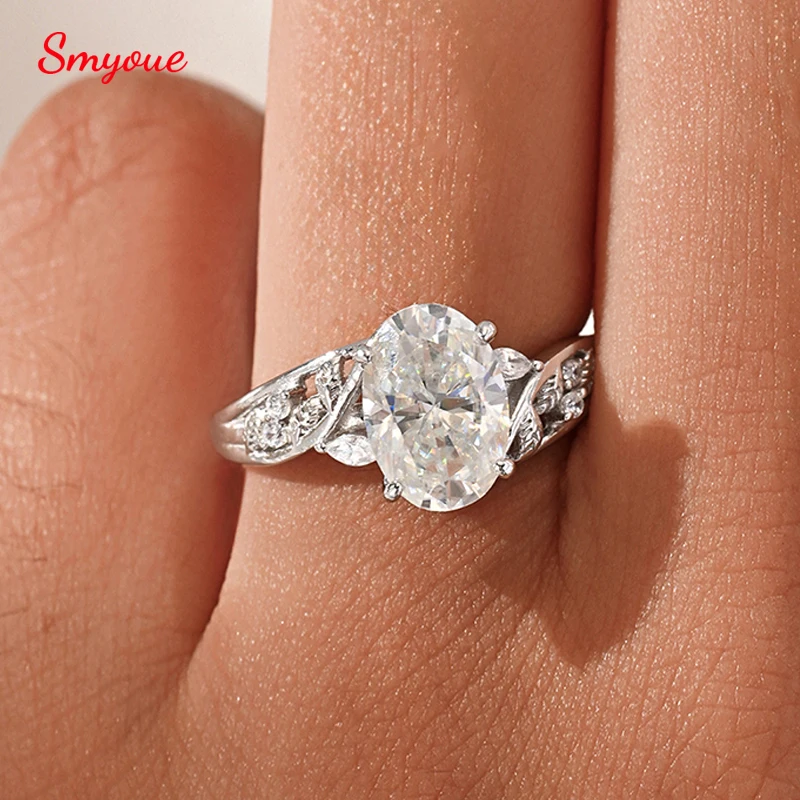 

Smyoue Oval Cut Moissanite Rings for Women 2.5CT Gems Doveggs Wedding Band Lab Diamond 100% Pure 925 Silver Jewelry Plated 18K