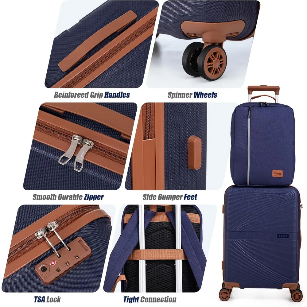 3-Piece Hardshell Luggage Set with Spinner Wheels, ABS Carry-On Suitcases, TSA Lock for Travel