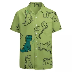 New Cartoon Style Hawaiian Shirts Short Sleeve 3D Print Anime Dinosaur Oversized Shirt For Men Clothing Y2k Tops Harajuku Blouse