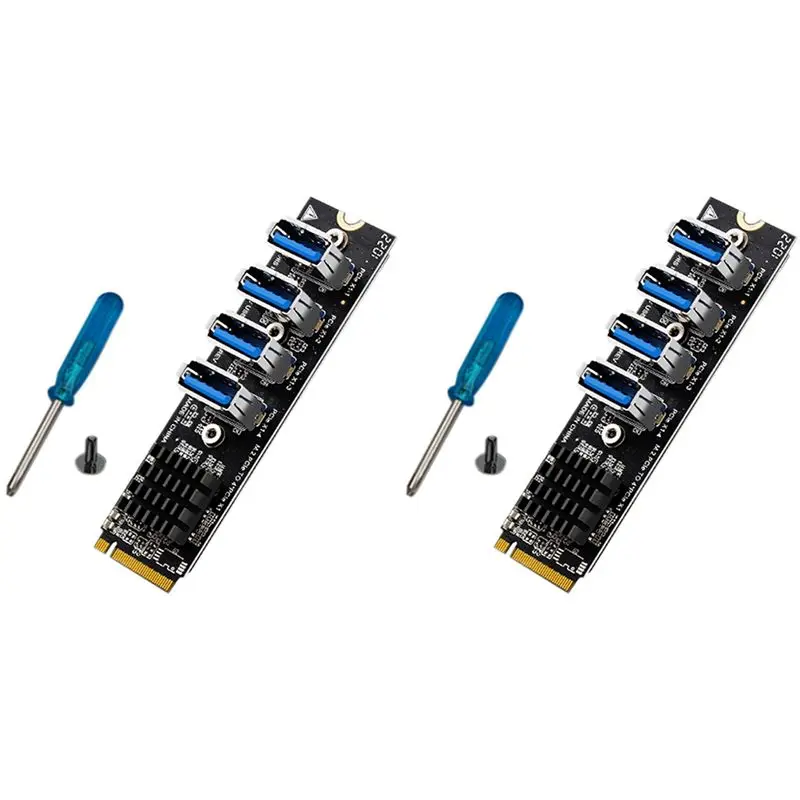 2X M.2 M-Key Pcie Expansion Cards M.2 To Pci-E X1 4 Port USB3.0 Graphics Card Expansion Adapter ASM1184E M.2 Adapter