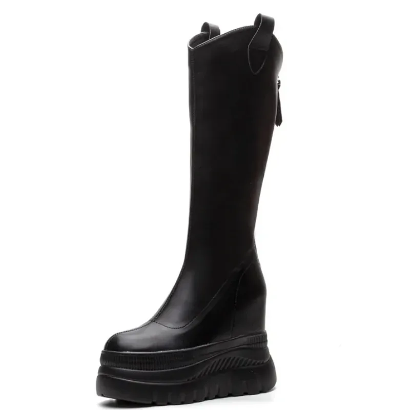 

Высочайшее качество, женские ботильоны из спилка на платформе и скрытом каблуке 12 см, зимняя модная осенняя плюшевая весенняя обувь до колена на толстой подошве