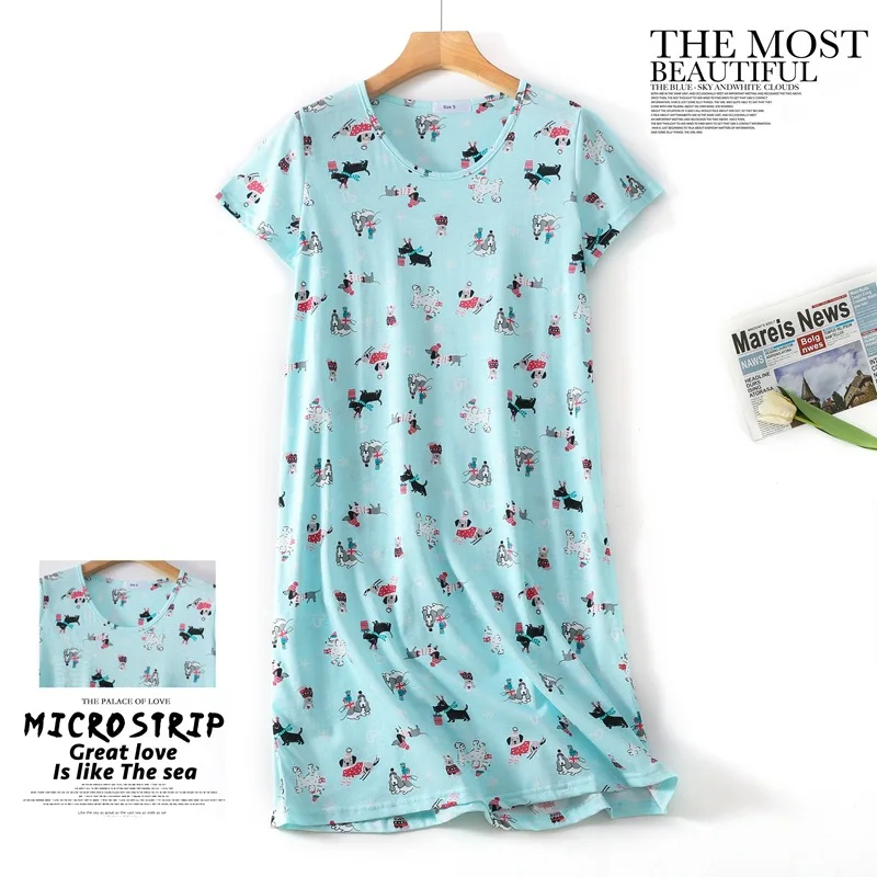 2024 Summer Women Casual Sleep Dress Cotton Loungewear Nightgown Female Short Sleeve Top Quality Loose Home Dress Plus Size