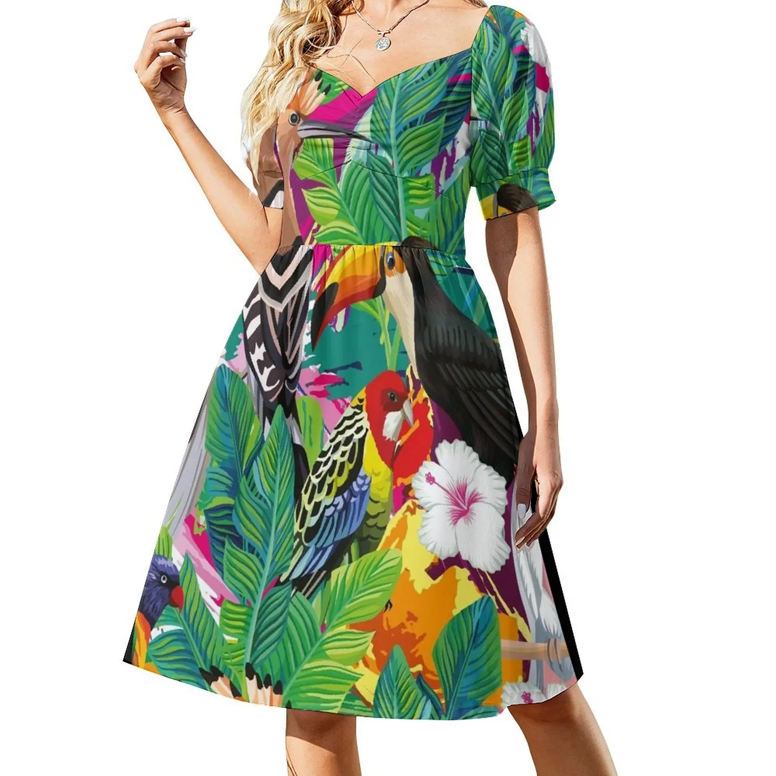 

Seamless Composition Tropical Bird Toucan Parrot Hoopoe Palm Leaves Dress Bridesmaid dress woman ladies dresses for women 2024