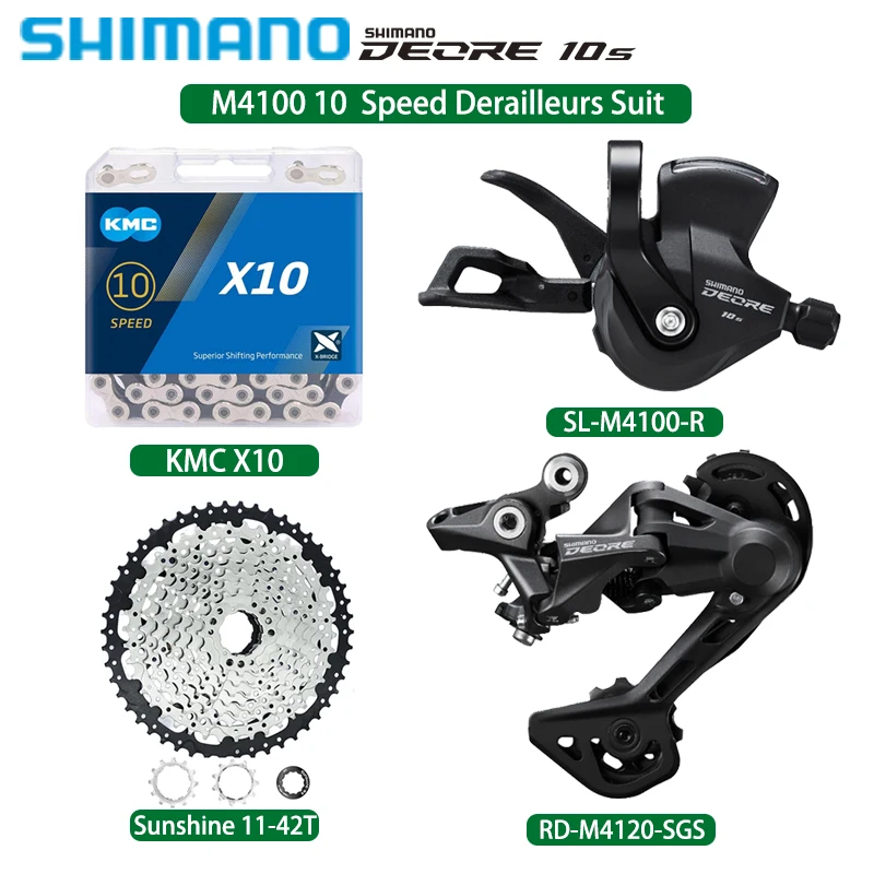 

Shimano DEORE M4100 10S Groupset M4120 Rear Derailleur Shifter Lever Sunshine 11-46T 11-42T 11-50T Cassette X10 Chain MTB Parts