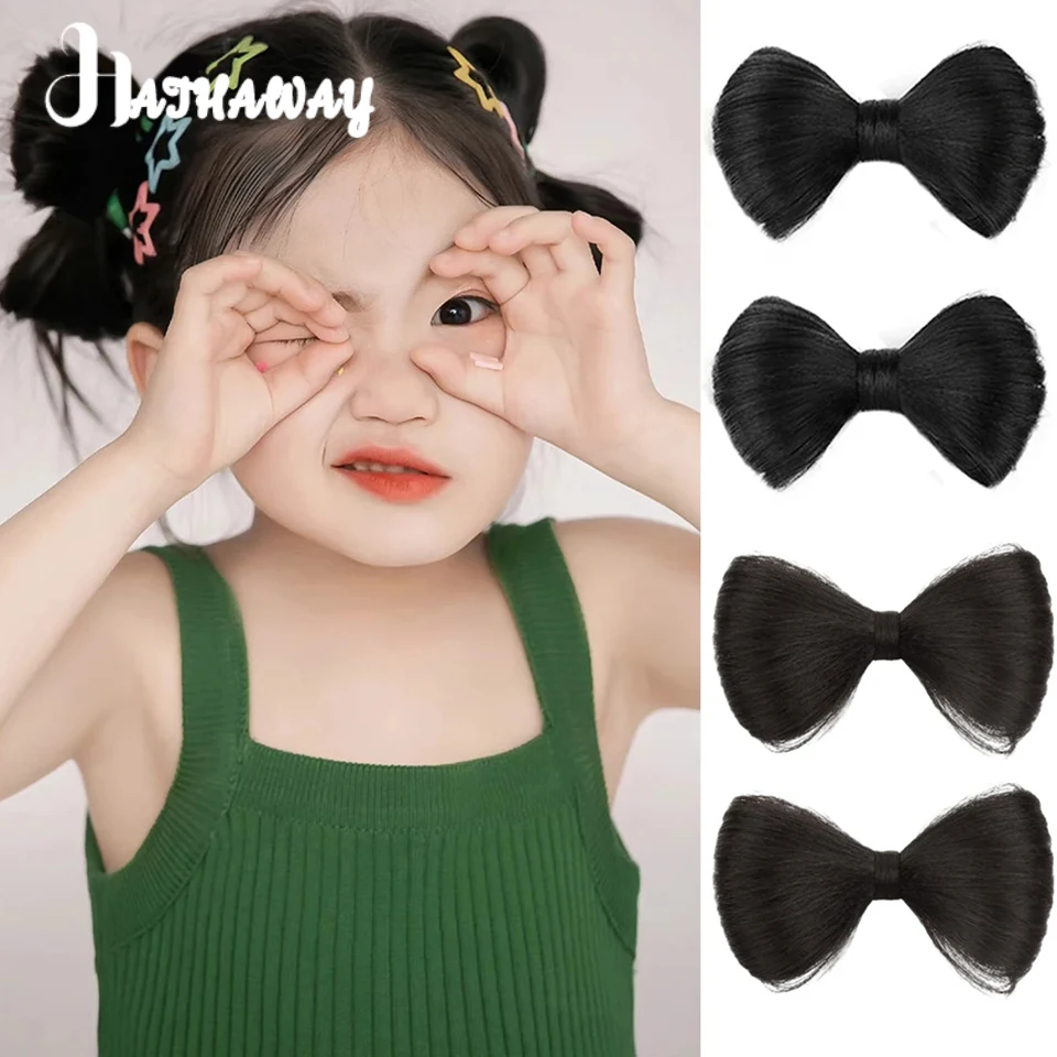 High Temperature Hair Synthetic Wig Cute Girl's Chignon Headdress New Duckbill Clip Fluffy Bow Chignon Integrated Wig Ring