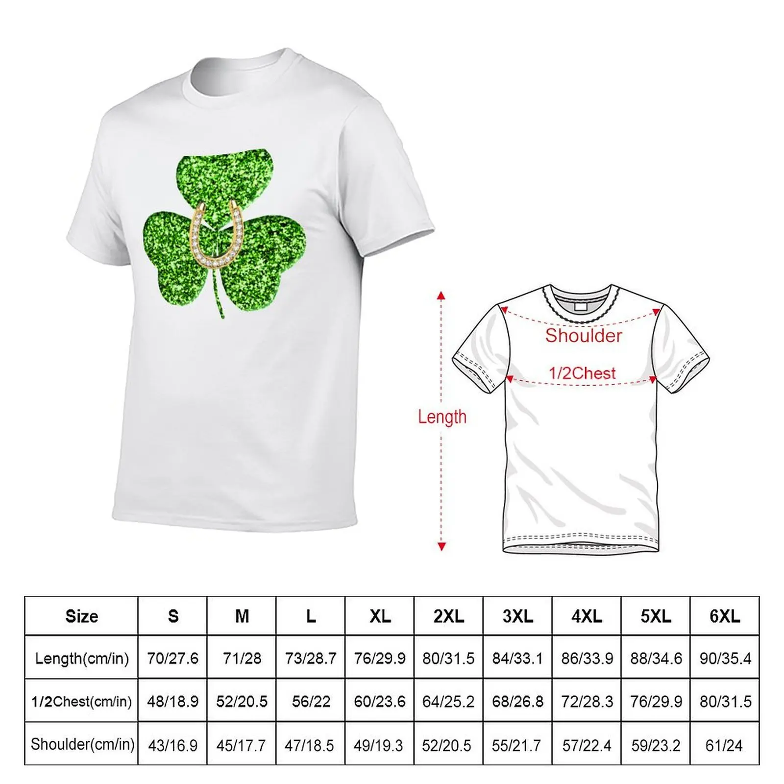 Faux Green Glitter Shamrock With A Horseshoe T-Shirt cotton t shirts man 100% T-Shirt