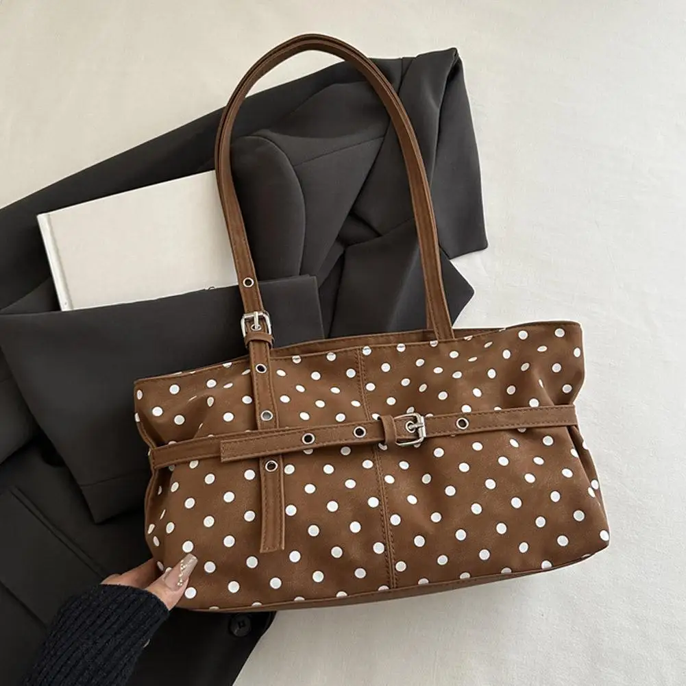 Lässige Schultertasche mit Polka-Dot-Muster, im koreanischen Stil, große Kapazität, ideal für den täglichen Gebrauch, Handtasche mit Schnallenriemen, Schultertasche für Damen. – Detail 6