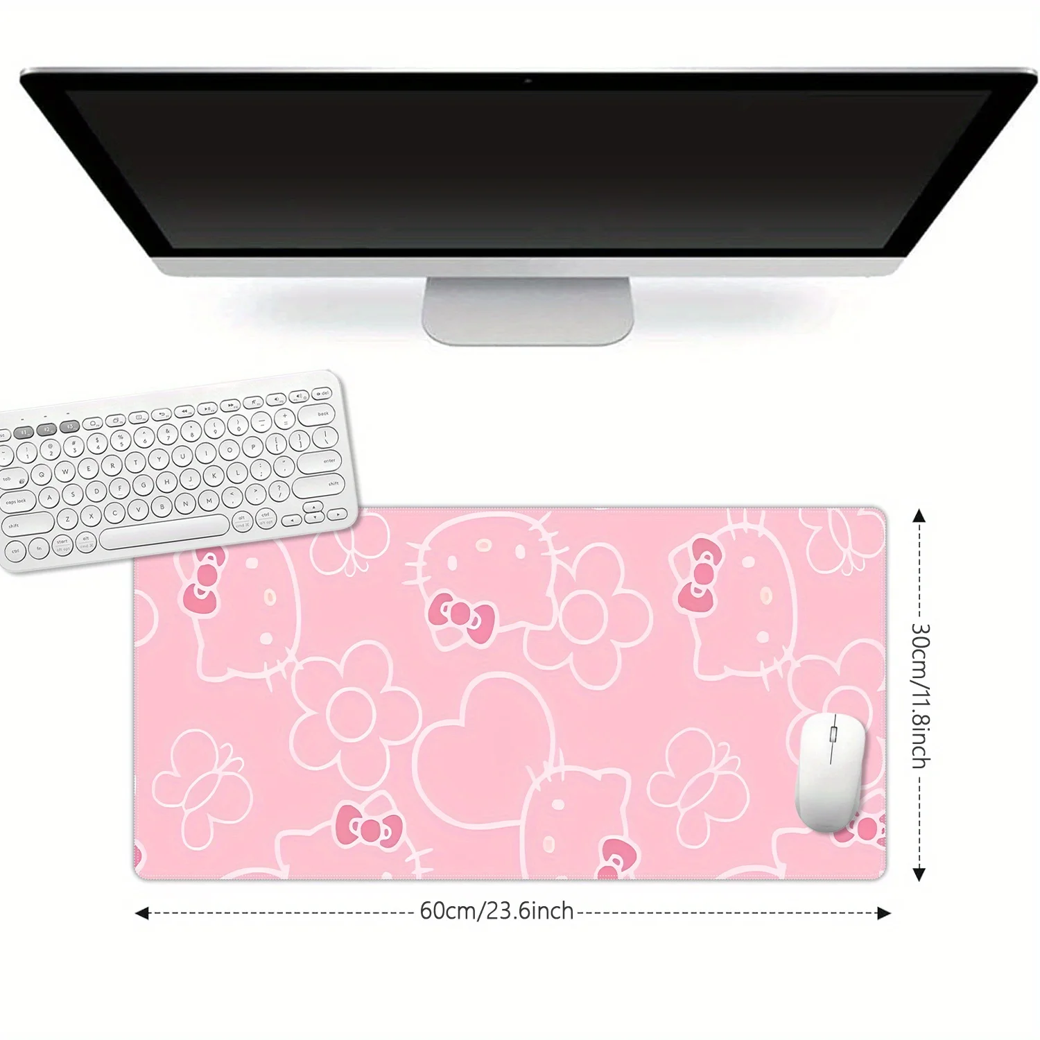 แผ่นรองเมาส์ลายซานริโอ้ เฮลโล คิตตี้ 1 ชิ้น, แผ่นรองคีย์บอร์ด, แผ่นรองโต๊ะแบบยาว, แผ่นรองเมาส์ยาว, ด้านล่างยางกันลื่น, เหมาะสำหรับ
