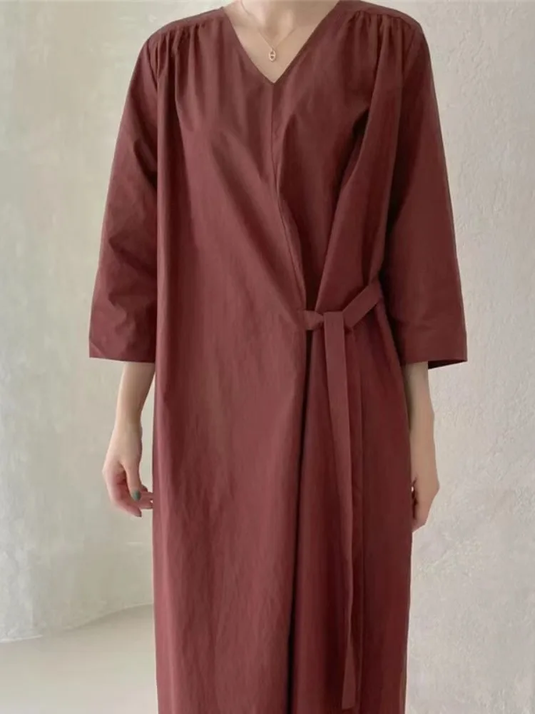 Chique losse afslankende zevenkwart Sve Dr dames lente V-Ne stropdas casual irt lange Dr Koreaanse Sle vrijetijdskleding