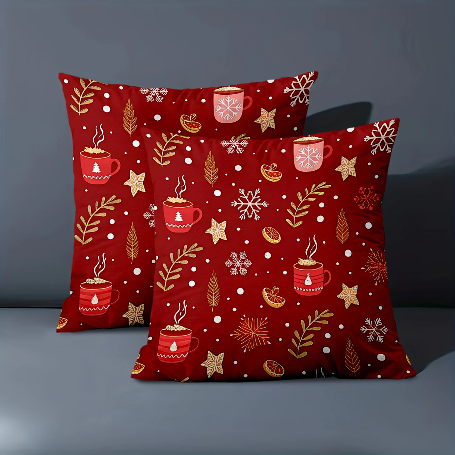 1 Pieces Christmas Red Pillow With Cup Snowflake Pattern Polyester pillowcase, sofa decorative cushion cov Headboard Pillow