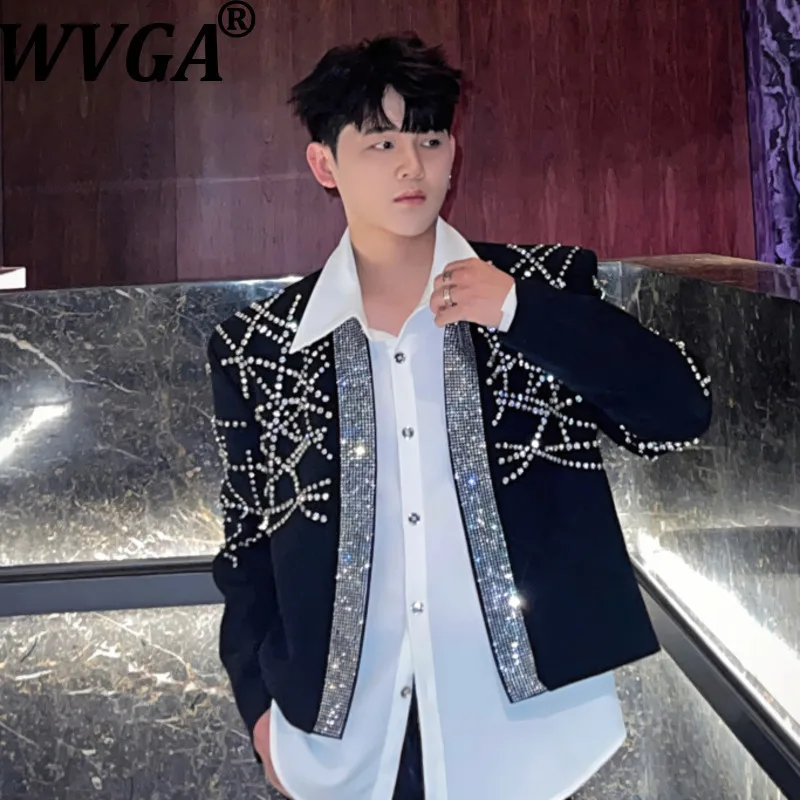 

WVGA Spring Autumn New Men Turn-Down Collar Short Blazer Niche Casual Heavy Diamond Irregular Trendy Design Suit Coat Ins W15946