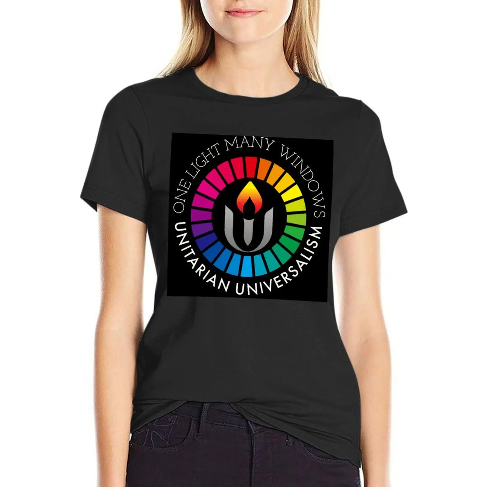 

One Light Many Windows Unitarian Universalism T-Shirt hippie clothes tops Short sleeve tee woman t shirt