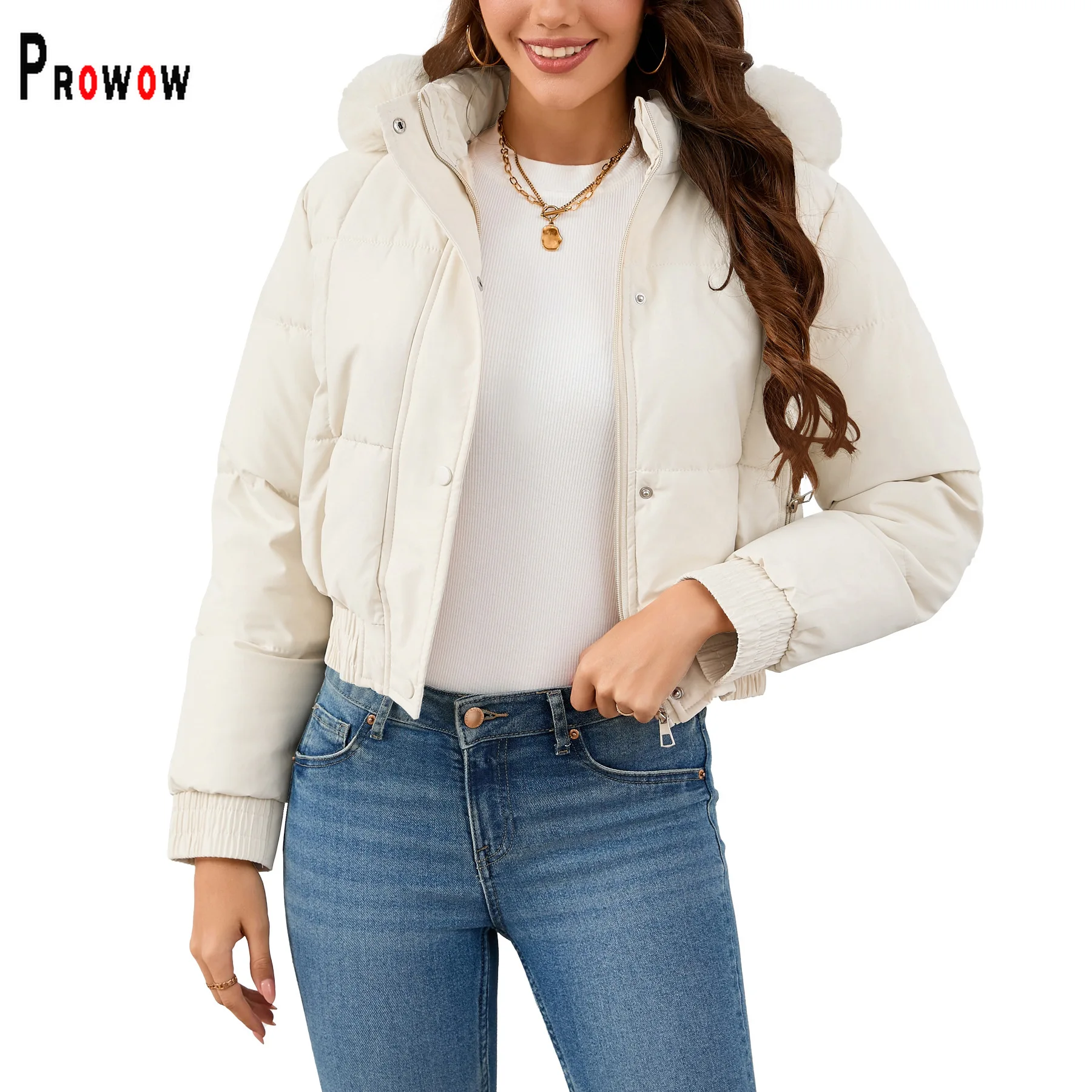 

Prowow Fashion Women Winter Parkas Thick Warm Hooded Short Style Slim Fit Female Windproof Outerwear Zipper Solid Color Coat