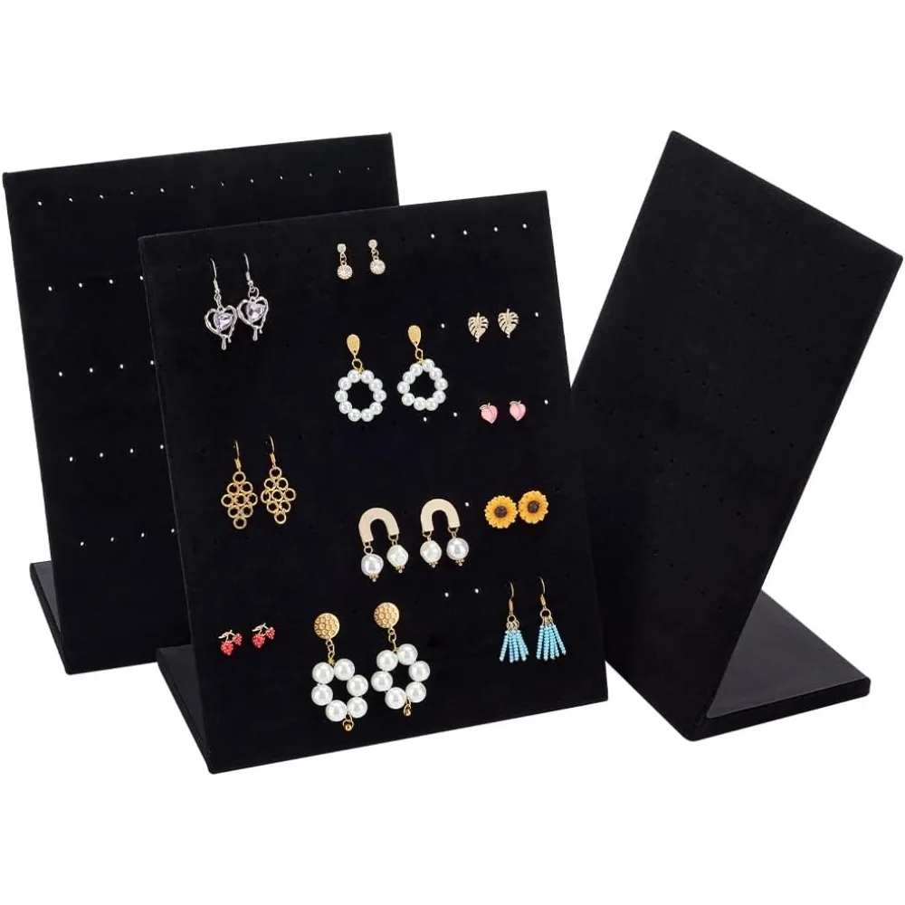 

3 Pcs Black Velvet Earring Display Stand 9 Inch L-Shaped Ear Stud Stand Earring Organizer Frame Rectangle Earring Holder